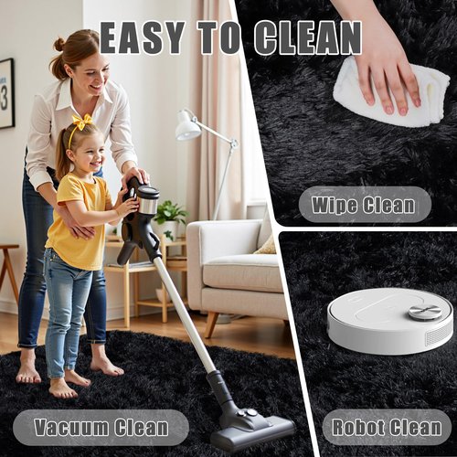 8x10 Area Rug for Living Room:Ultra Soft Fluffy Shag Black Rugs,Large Fuzzy Plush Indoor Non Slip Carpet Washable Rug for Bedroom Kids Nursery Office Dorm Modern Decor(Black)