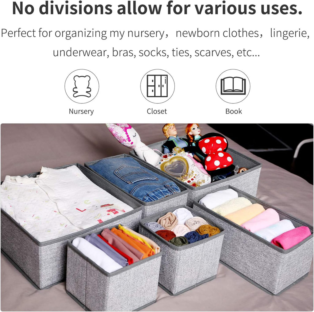 Criusia Foldable Underwear Drawer Organizer - Closet Dividers for Clothes & Socks | 6 Gray Bins
