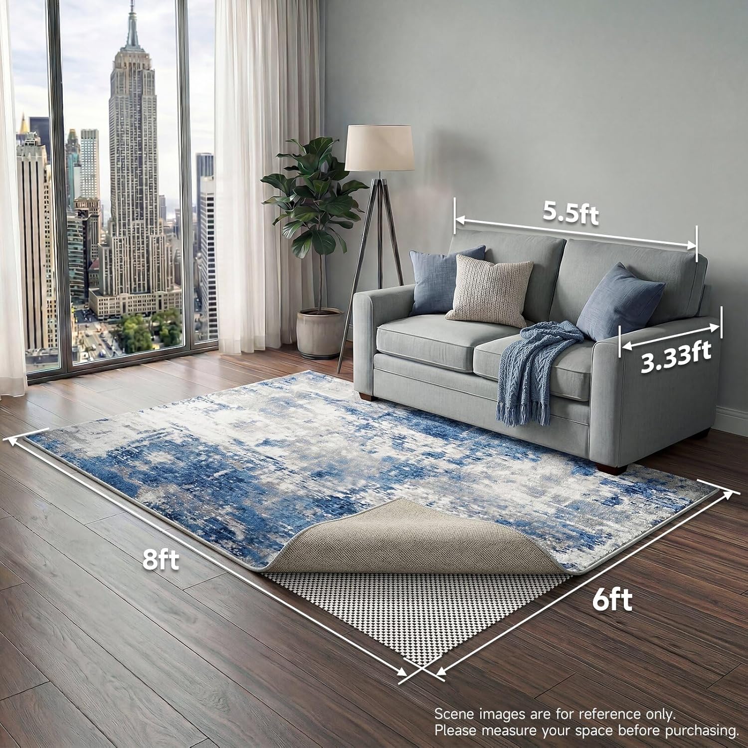 Veken Rug Pad Gripper - Non-Slip 6x8 Ft Thick Mat for Hardwood & Tile Floors | Keeps Rugs Secure