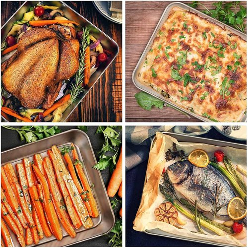 E-far Stainless Steel Baking Pans Set - 2 Rectangular Cake Pans for Lasagna & Brownies | 12.4” x 9.6” x 2”