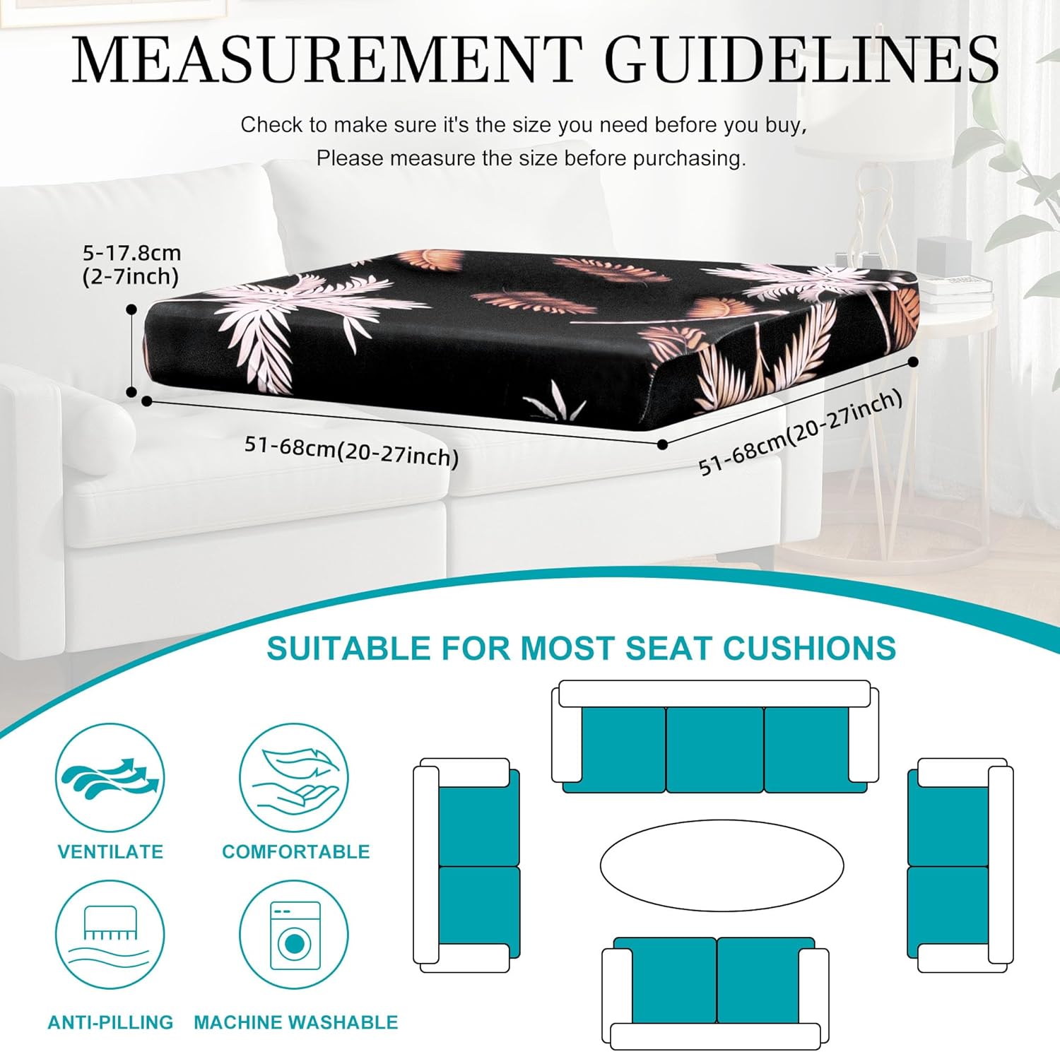 Skiennix 14-Piece Stretch Patio Cushion Covers - Washable Outdoor Sofa Slipcovers | Coconut Trees Design