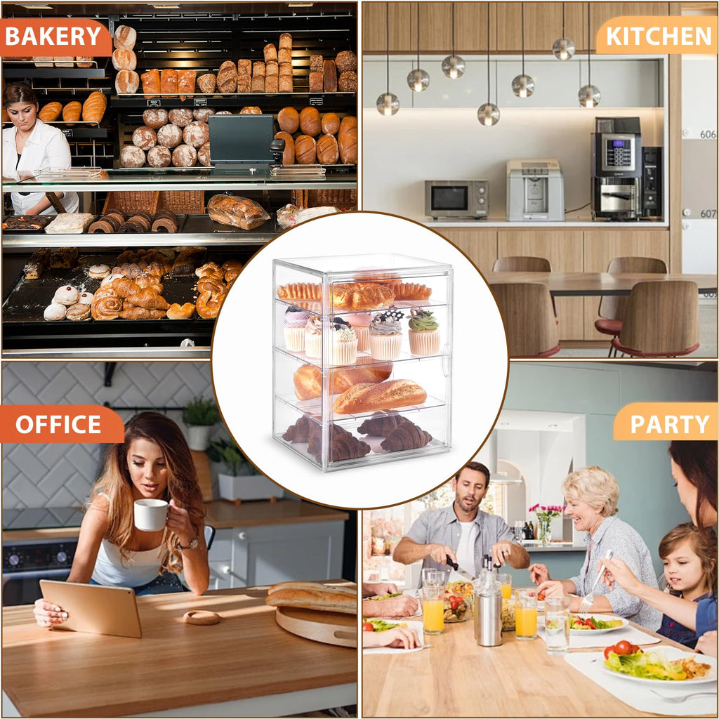 ToBeAce Pastry Display Case, Large Bread Box for Kitchen Countertop, 4 Layers Adjustable Bakery Display Case, Clear Breadbox for Baked Goods Cookie Dessert Cupcake Kitchen Counter, 2 Pack