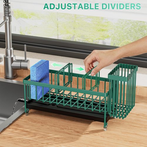 Cisily Kitchen Sink Sponge Holder - Rustproof 304 Stainless Steel Caddy Organizer | Dark Green, 9.25”
