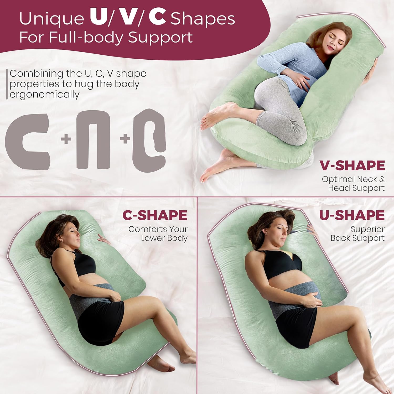 PILLANI Pregnancy Pillow - V C U Shaped 57" Full Body Support with Removable Washable Cover | Cooling Maternity Cushion
