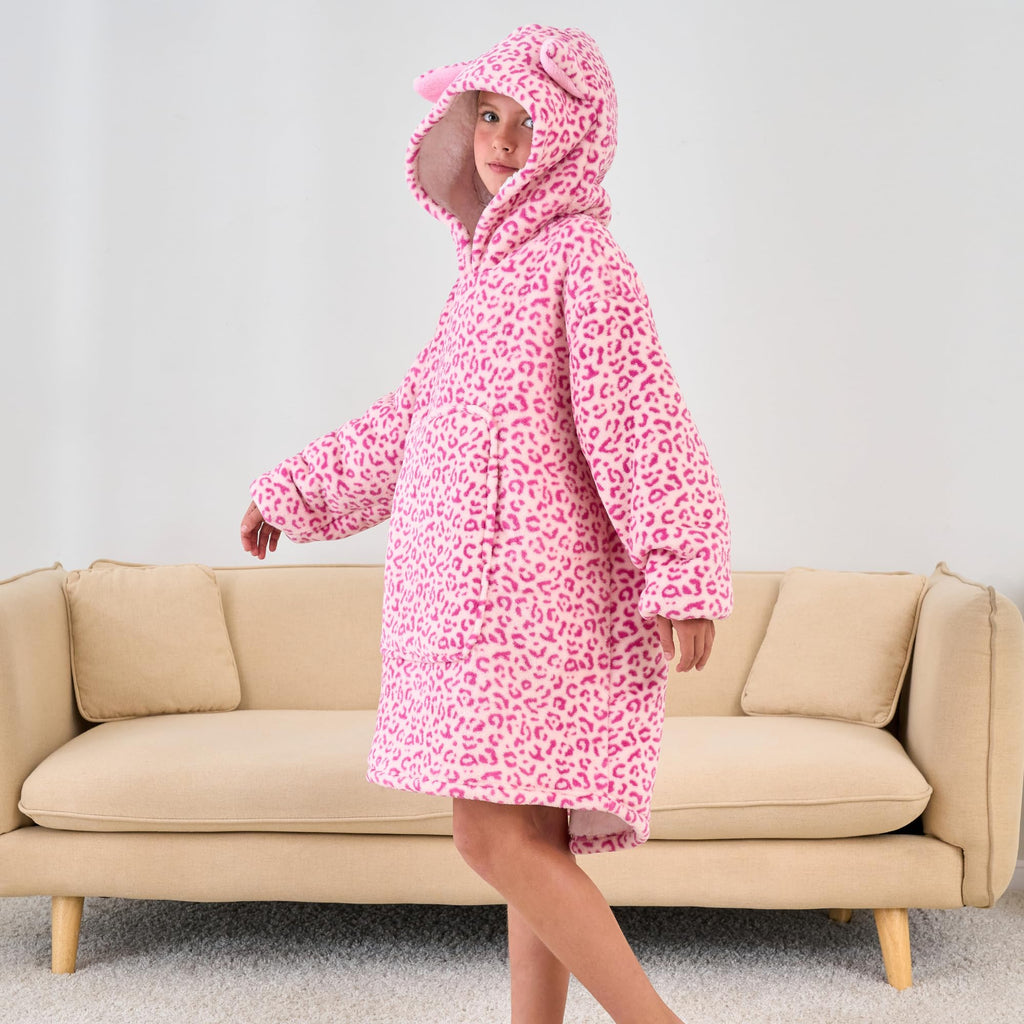 Unicorn Wearable Blanket Hoodie for Girls Unicorn Oversized Hoodie for Kids (Leopard, 8-9 Years)
