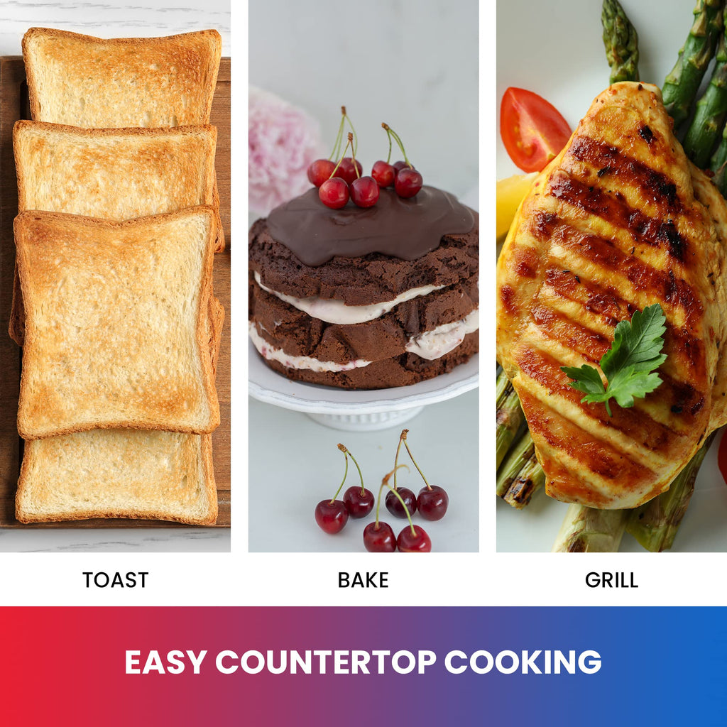 Total Chef Toaster Oven - Countertop Oven for Toast, Bake, Broil, Pizza, Compact Size For Small Kitchen, Appliance with Timer, Black