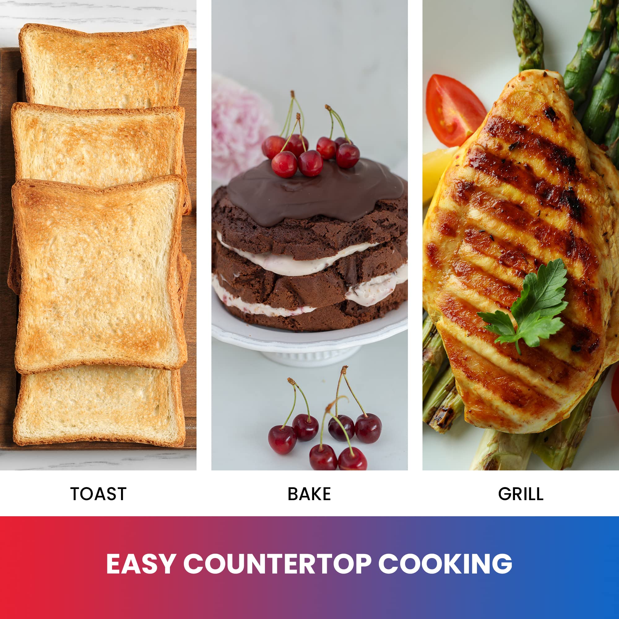 Total Chef Toaster Oven - Countertop Oven for Toast, Bake, Broil, Pizza, Compact Size For Small Kitchen, Appliance with Timer, Black