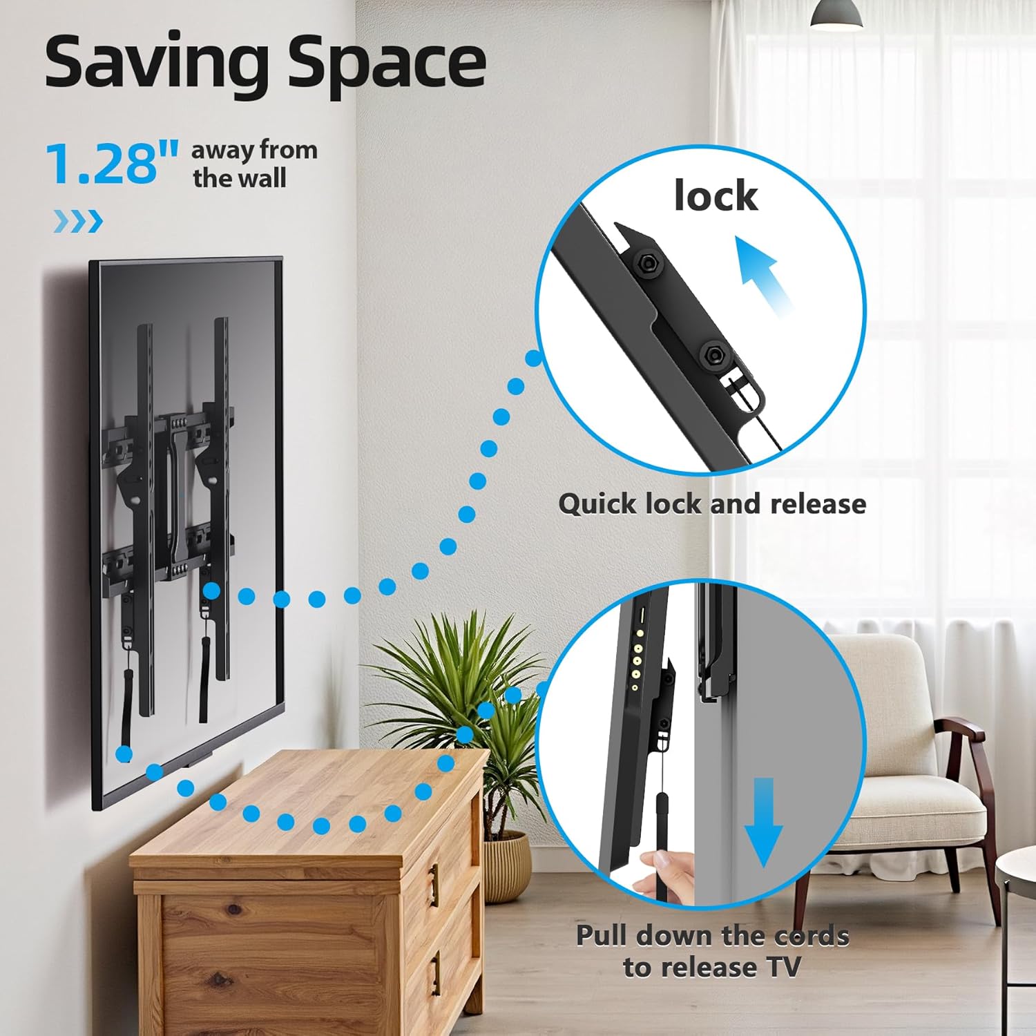 USX STAR Fixed TV Wall Mount - Low Profile Design for 37-86 Inch Screens | Quick Release Lock, Max VESA 600x400mm, Supports 132 lbs