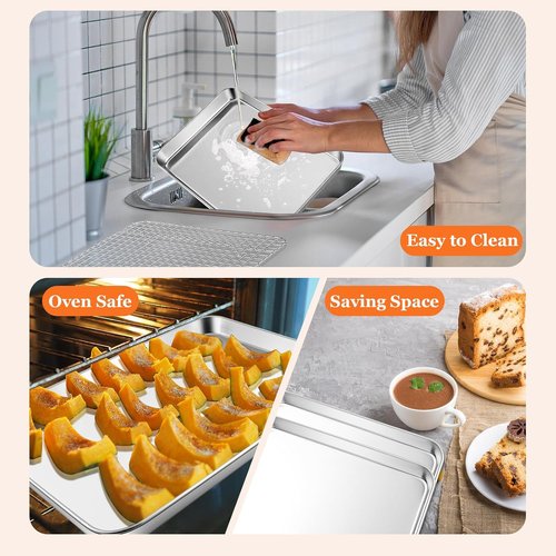 Leonyo Quarter Sheet Pan Set - Nonstick Baking Tray with Cooling Rack | 12.5"x9.7", 2 Trays & Racks