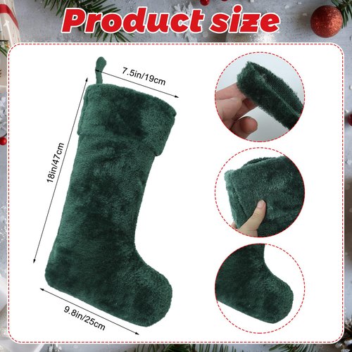 Hoosige 12 Pcs Christmas Stocking 18'' Bulk Thick Plush Fabric Hanging Christmas Stocking Decorations for Xmas Holiday Family Party Tree Fireplace Classic Ornaments (Red,Brown,Khaki,Dark Green)