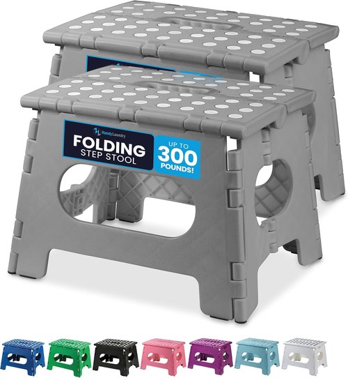 Handy Laundry Folding Step Stool - Lightweight & Sturdy for Adults and Kids - Easy One-Flip Design (Grey | 2-Pack)