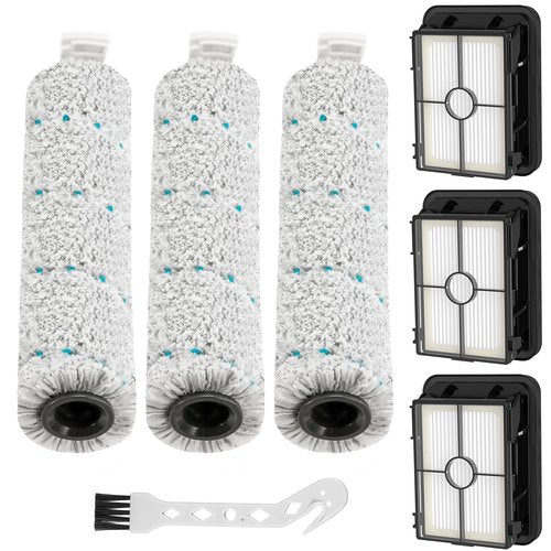 3 Pack Multi-Surface Brush Rolls 2787 and Vacuum Filters 1866 Compatible with Bissell CrossWave Max 2554 2554A 2590 2593 2596, for HydroSteam Plus 35151 3515 35152 3513 3518, Part 1618638 & 1608684