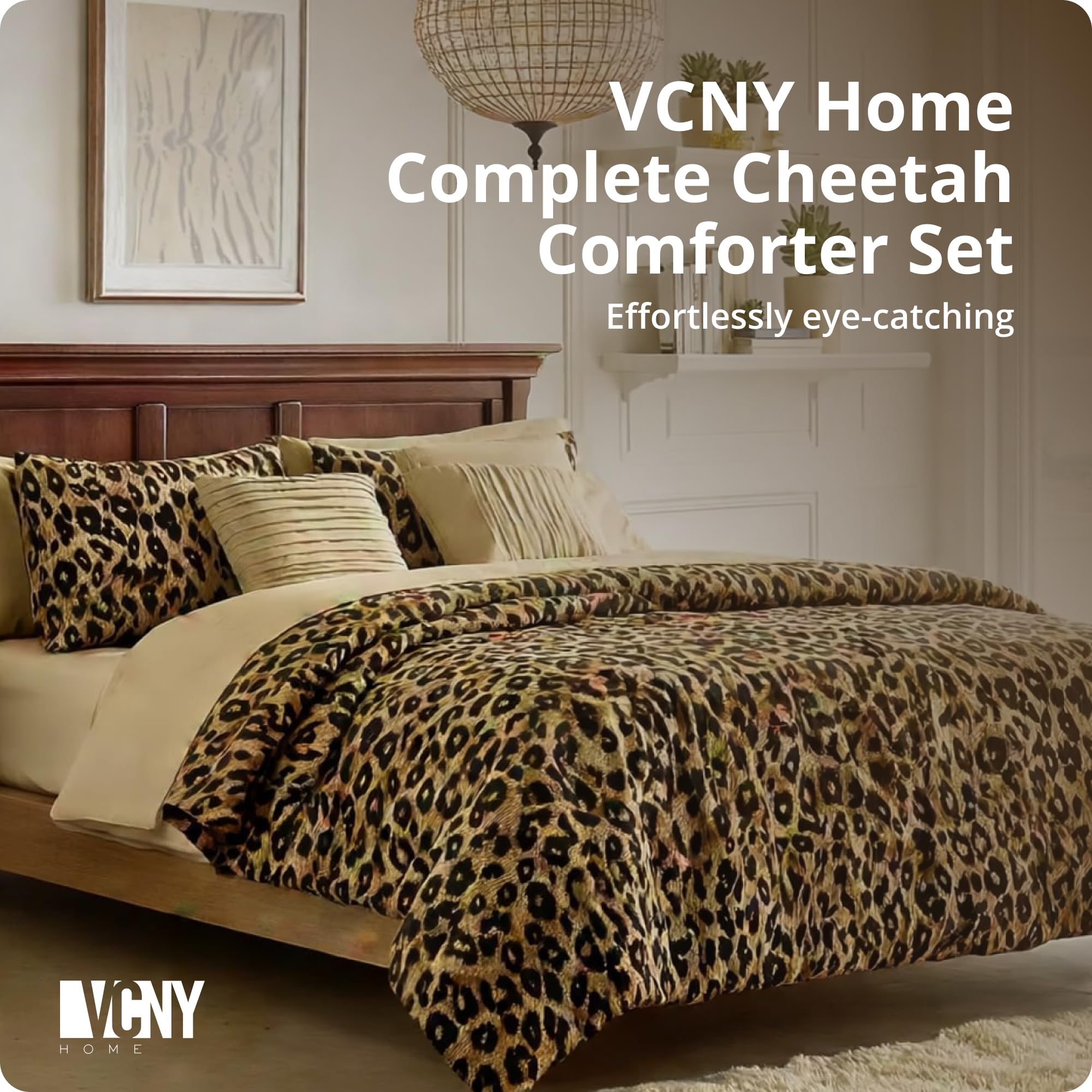 VCNY Home Bed in a Bag 8-Piece Bedding Set - Queen Size | Cheetah Print Shams, Decorative Pillows & Pillowcases | Elevate Your Home Decor | Luxurious, Soft & Cozy | No-Wrinkle Microfiber Polyester
