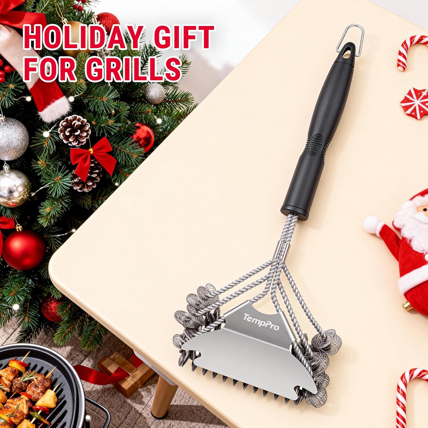 TempPro BBQ Grill Brush - Bristle-Free Stainless Steel Cleaner for Safe Grilling | Ideal BBQ Accessory