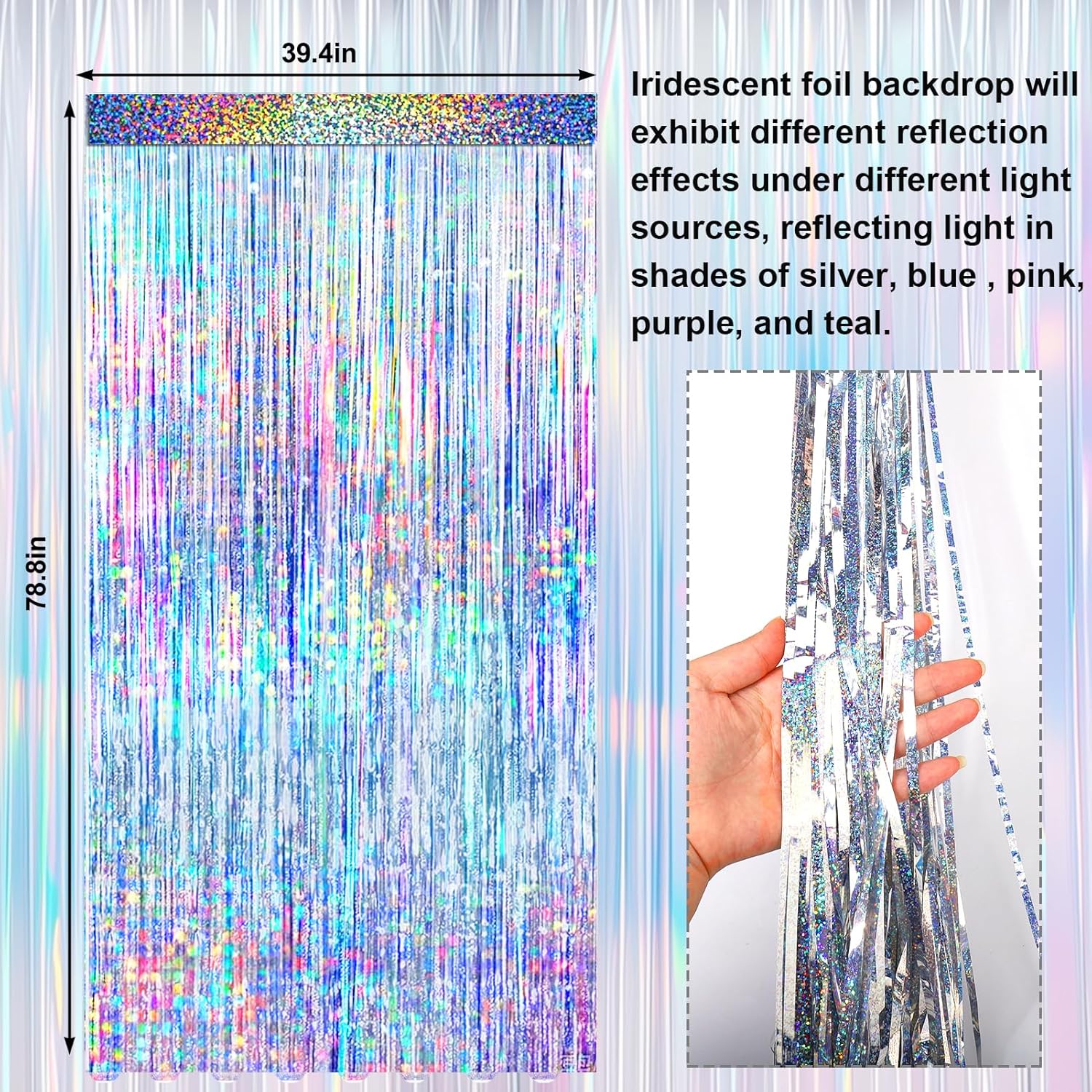 Silver Foil Fringe Curtain by [Brand Name] - 4 Pack Metallic Tinsel Backdrop for Parties & Events