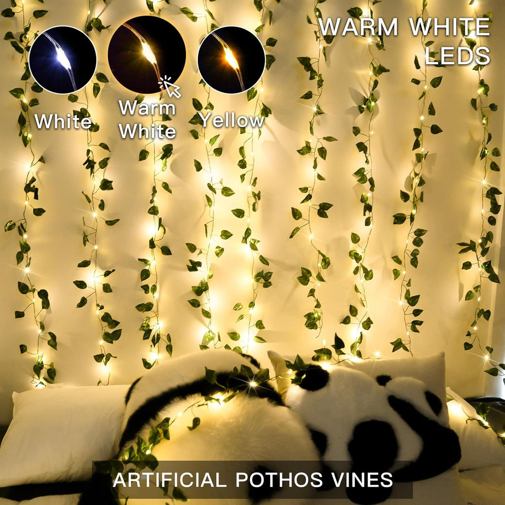 Suddus Artificial Pothos Vines with Battery-Operated Fairy Lights - Perfect for Bedroom, Garden, and Events
