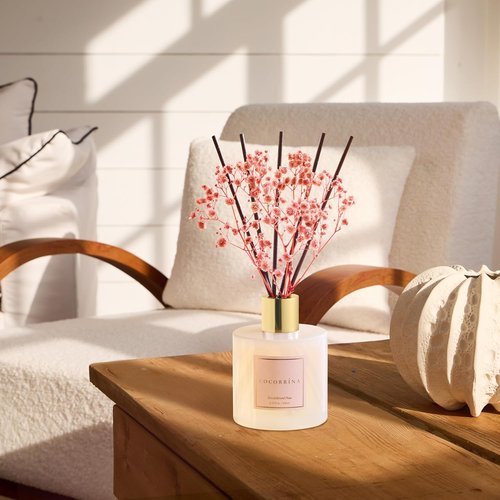 Cocorrína Premium Reed Diffuser Set - Sandalwood Rose with Preserved Baby's Breath | 6.7oz Home Décor Fragrance Oil