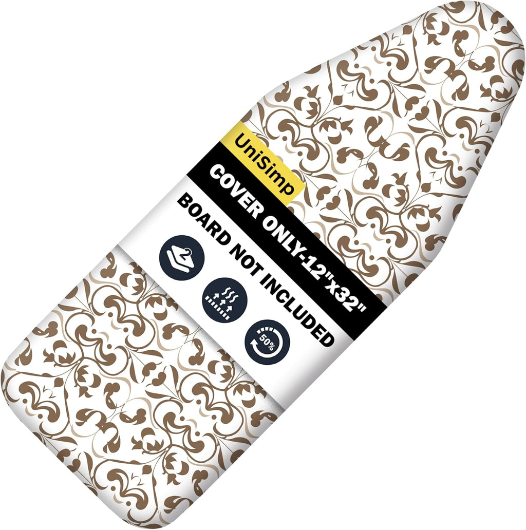 UniSimp Small Ironing Board Cover - Heat Resistant Cotton Canvas Pad | 12"x32" Taupe Design