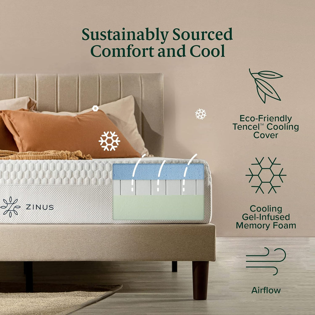 Zinus 12 Inch Bliss Memory Foam Mattress - Queen Size, Pressure Relieving, Sustainable Tencel Cover, CertiPUR-US Certified