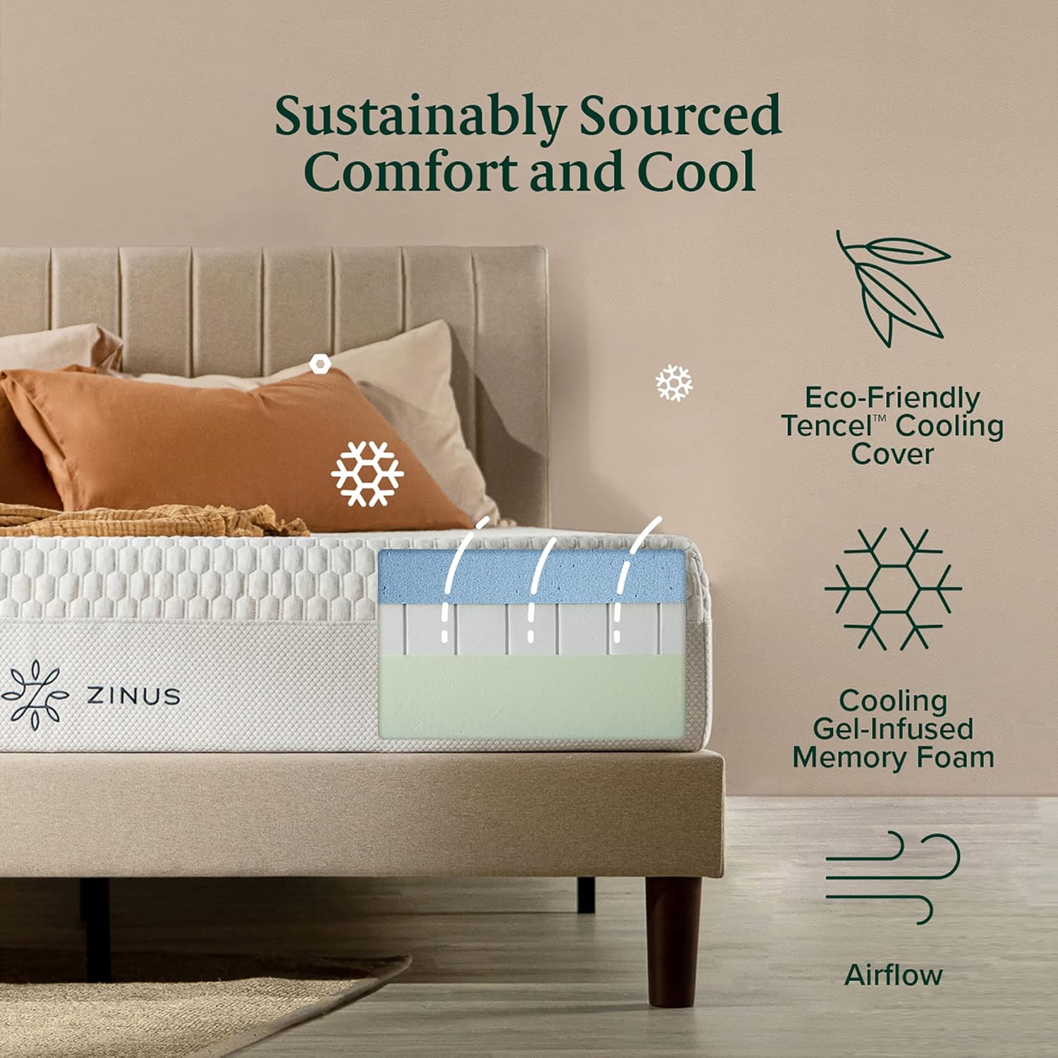 Zinus 12 Inch Bliss Memory Foam Mattress - Queen Size, Pressure Relieving, Sustainable Tencel Cover, CertiPUR-US Certified
