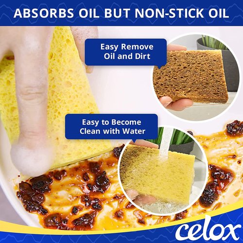 CELOX 24 Pack Durable Kitchen Sponges, Natural Wood Pulp Sponges for Dishes, Absorbent Cellulose Sponge Bulk for Cleaning Kitchen, Bathroom, DIY for Kids, 4.3" x 2.6" x 0.5"