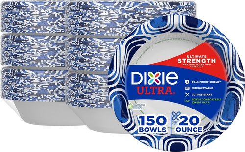 Dixie Ultra Large Paper Bowls - 20 Oz, 150 Count | Microwave Safe & Compostable Disposable Dinnerware