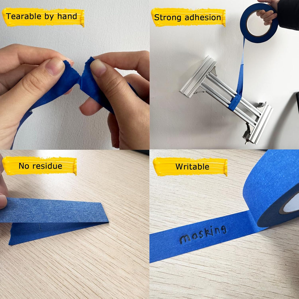 Premium Painters Tape by 4 Rolls | Blue Masking Tape for Easy Removal & No Residue | 88 Yards