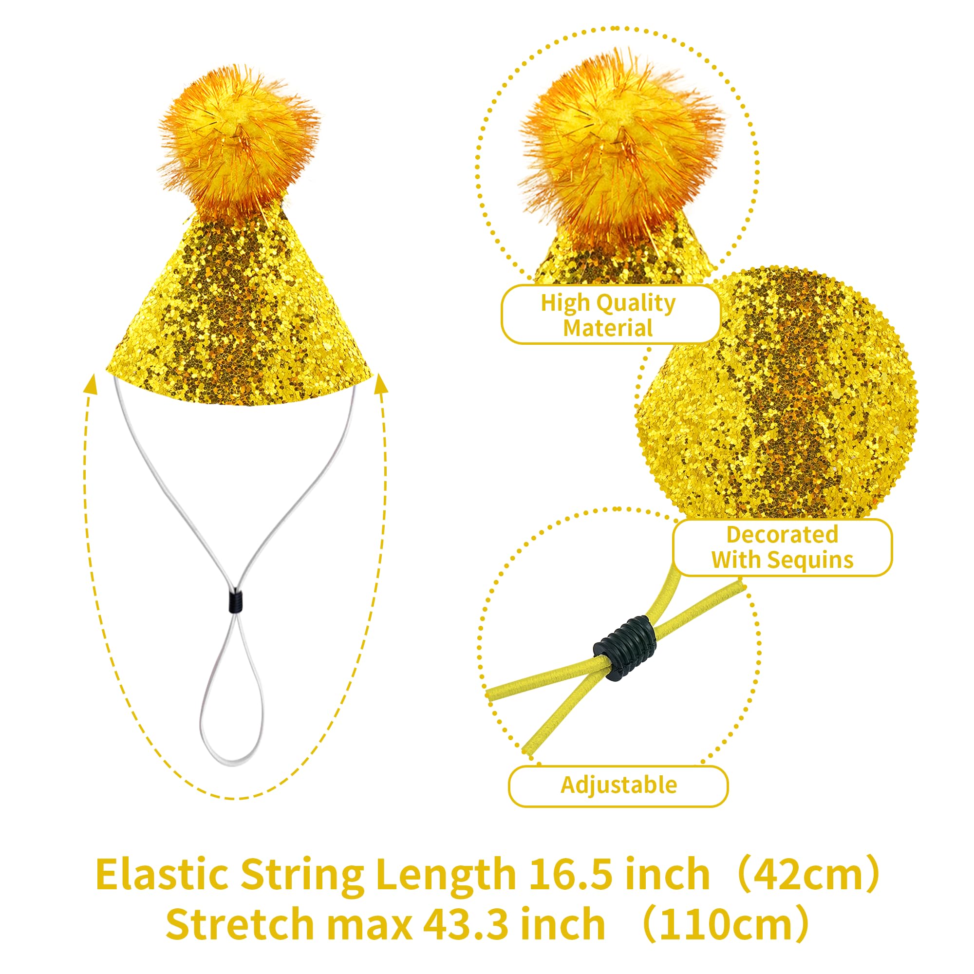 Pai Sence Mini Party Hats for Stuffed Animals Toys Small Party Hats with Pom Poms Glitter Tiny Birthday Hat Bulk S