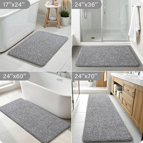 Enqinar Bathroom Runner Rug 24x60 Inch, Soft Absorbent Long Bathroom Rug for Shower Floor, Non Slip Washable Bath Rugs, Plush Thick Microfiber Large Bath Mat for Tub Double Sink Vanity, Grey White