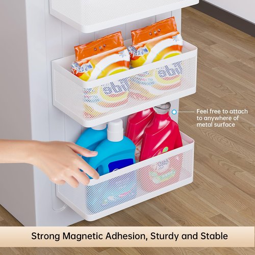Magnetic Shelf for Washing Machine Magnetic Organizer for Laundry Washing Machine Shelf Hanging Basket Storage Magnetic Fridge Shelves Spice Rack for Refridgerator (White, L13.78in*W5.12in*H3.94in)