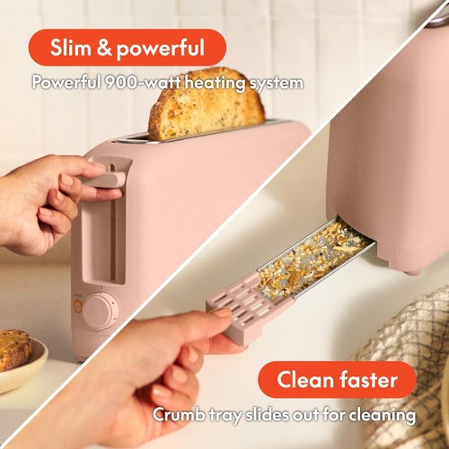 Bella 2 Slice Slim Toaster - 6 Shade Settings with Reheat & Cancel Buttons | 10” Long Slot, Anti-Jam, 900W, Blossom