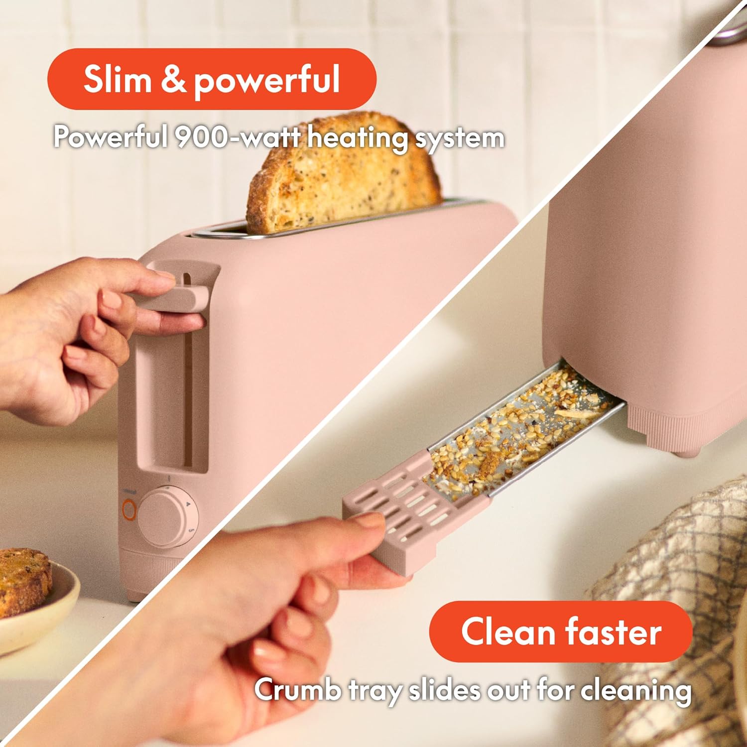 Bella 2 Slice Slim Toaster - 10” Long Slot with 6 Shade Settings, Reheat & Cancel Functions, Blossom Color