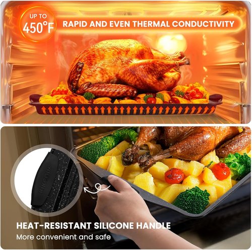 Kikcoin Nonstick Baking Pans Set - 22 PCS Stackable Bakeware with Silicone Handles | 450°F Oven Safe, Easy Release