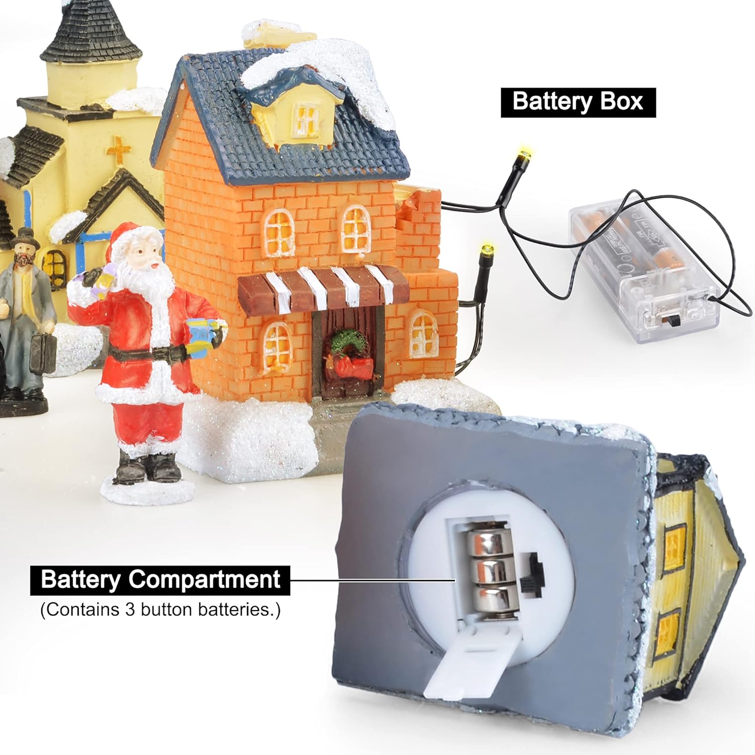 Skiennix Christmas Village Set | LED Lighted Houses with Figurines | Collectible Indoor Decor