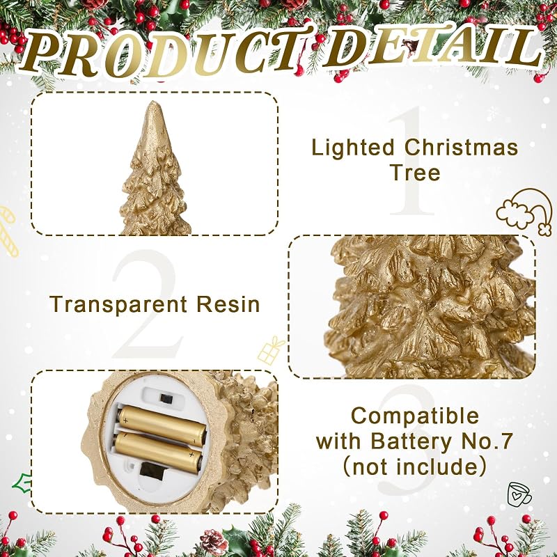 Gold 3-Pieces Lighted Christmas Tree Figurines Set – 11" & 9" Tabletop Ornaments (Variation: Gold)