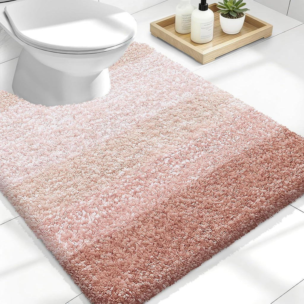 OLANLY Luxury U-Shaped Toilet Rugs - Extra Soft, Absorbent Microfiber Bath Mat | 24x20, Non-Slip, Peach