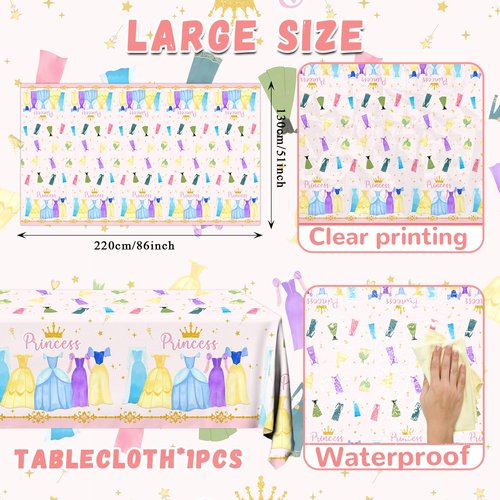 Cextoga Princess Birthday Party Decorations,3pcs Plastic Princess Table Cloth Waterproof Princess Party Decorations Princess Table Cover for Girl Birthday Princess Decorations