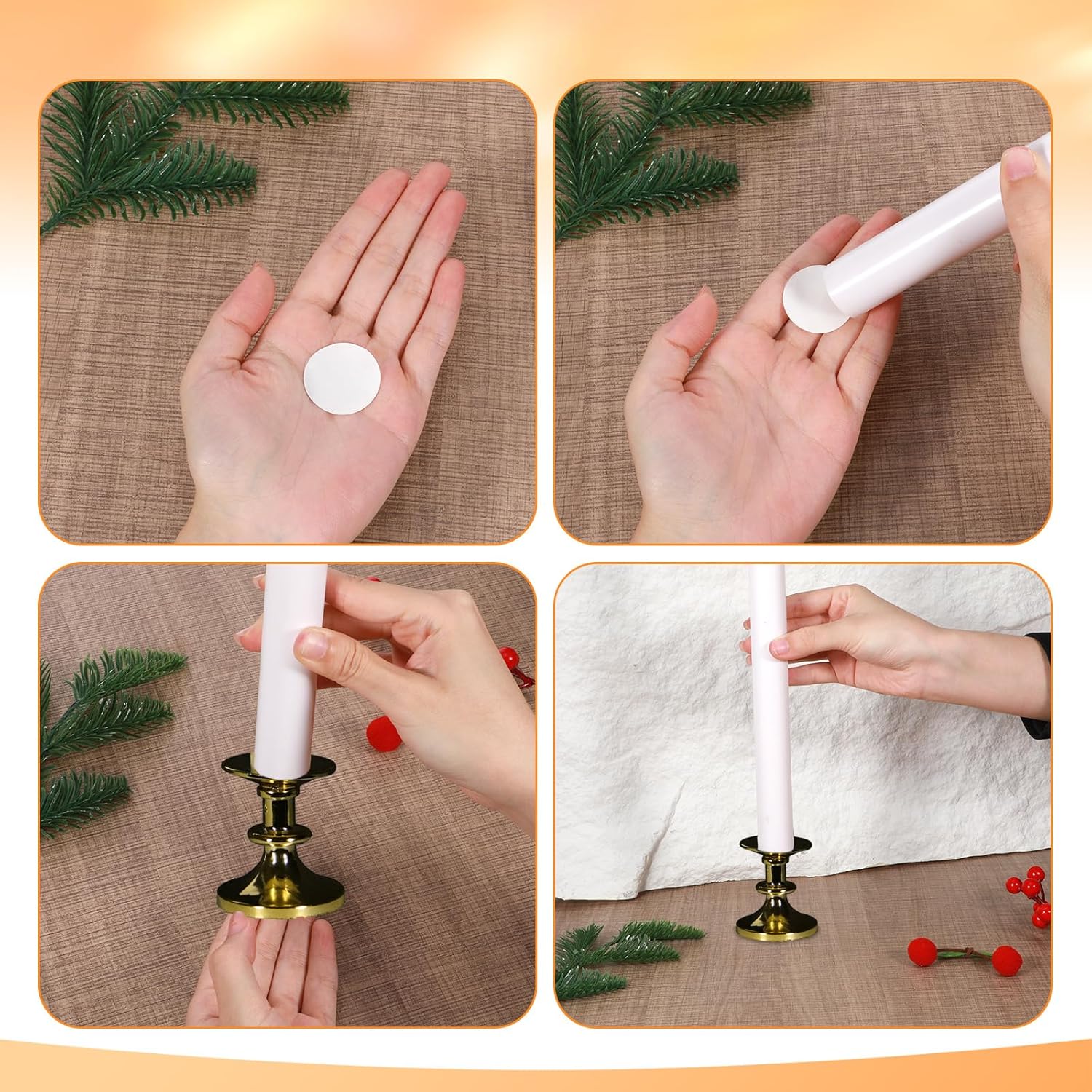 Skiennix Taper Candle Holders - 20 Pcs Adhesive Grips for Secure Fit | Perfect for Weddings & Holidays