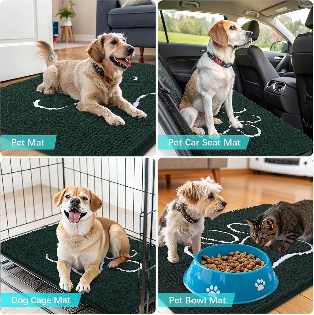 OLANLY Dog Door Mat - Absorbent Non-Slip Mud Mat for Muddy Paws | 47x32 Inches, Blackish Green