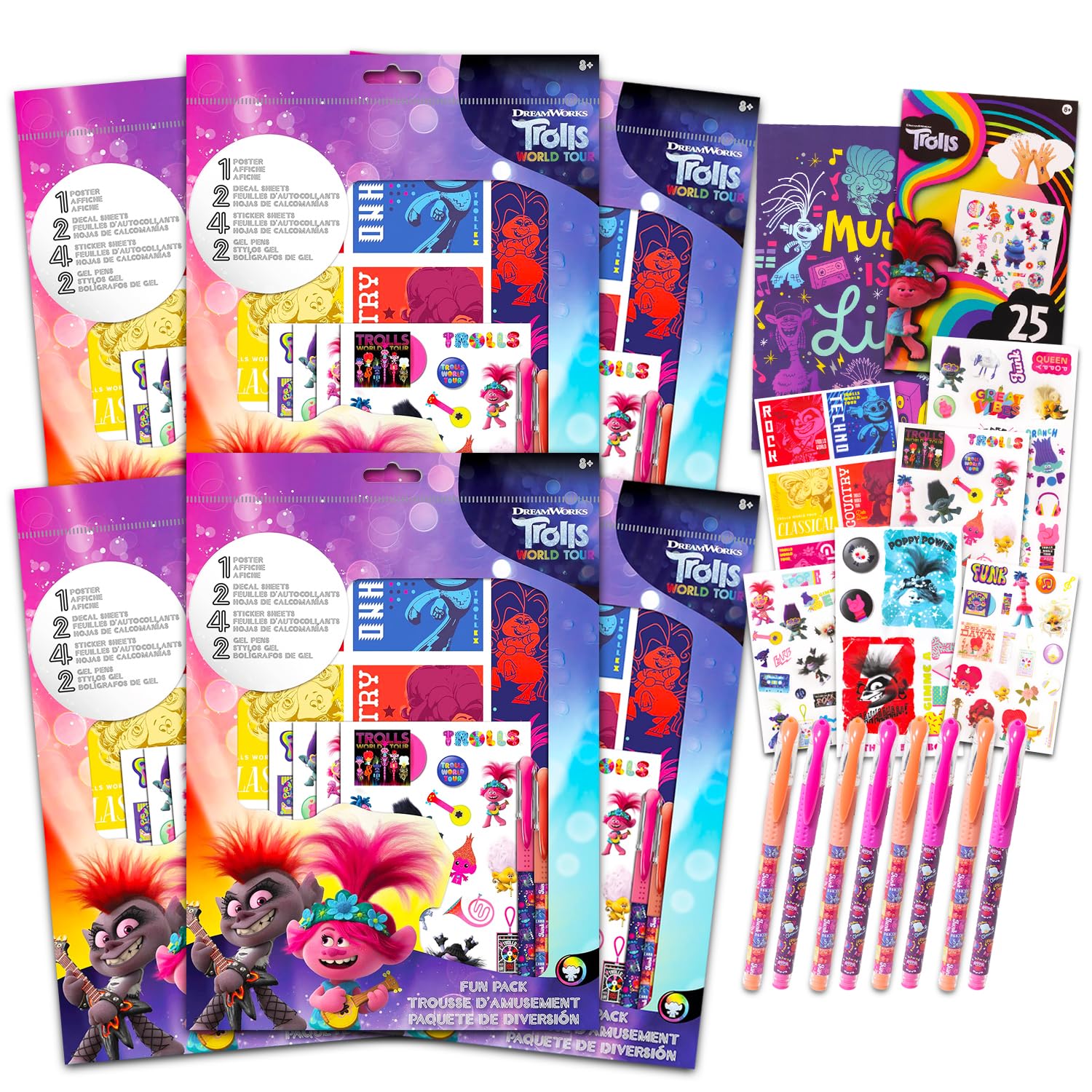 Trolls Party Favors for 6 Guests - Bundle with 6 Trolls Fun Packs with Poster, Stickers, Pens, and Decal | Trolls World Tour Party Supplies for Girls, Kids