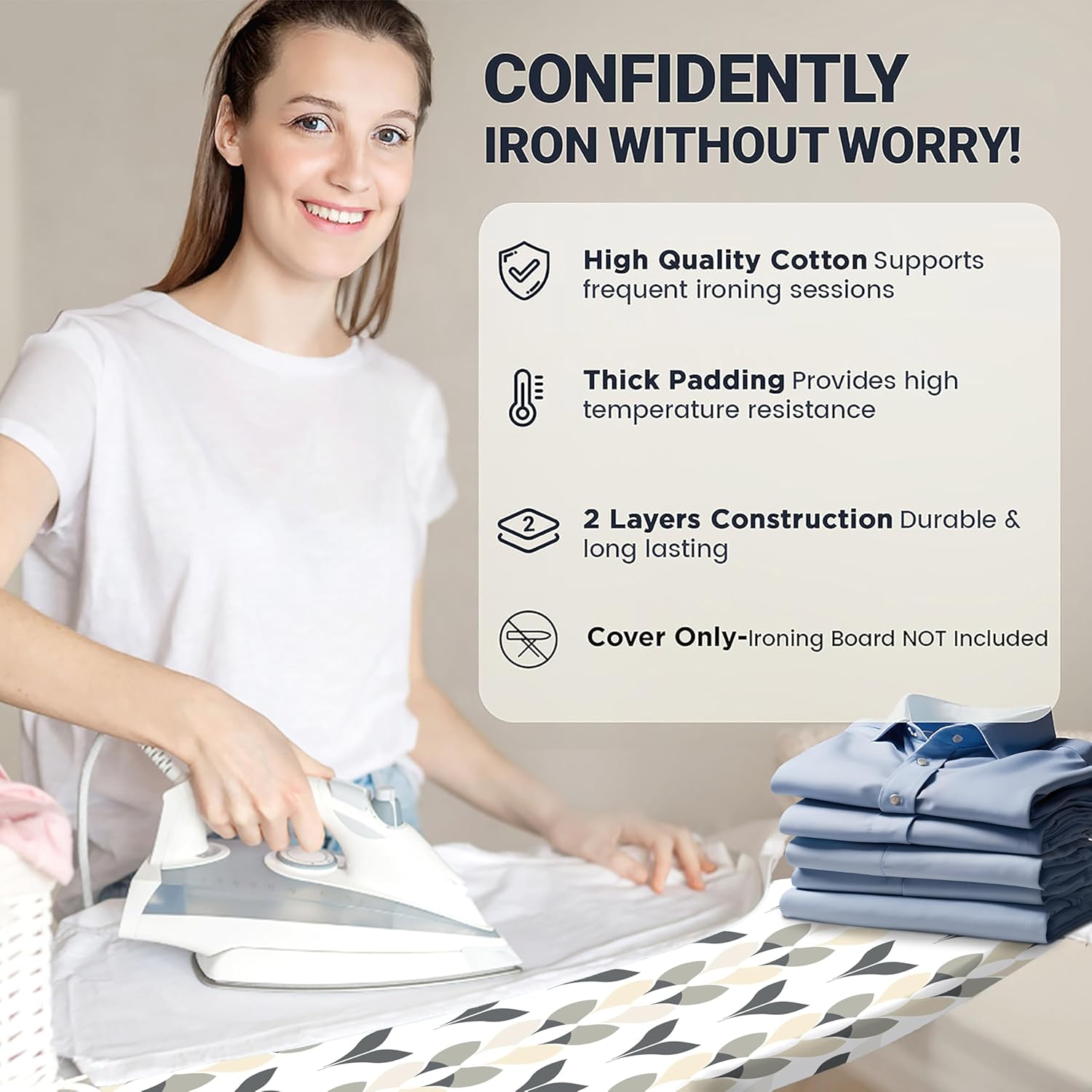 UniSimp Small Ironing Board Cover - Heat Resistant Cotton Canvas with Padding | 12"x32" Foliage Design