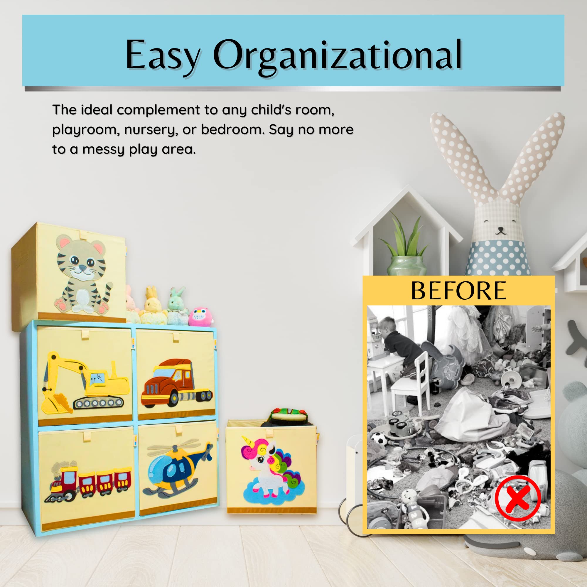 Product 4 Kids - Washable Toy Organizers and Storage, Canvas Toy Chest Organizer Foldable Kids Toy Storage Organizers for Child's Bedroom or Playroom -13x13x13 Inch (Excavator)