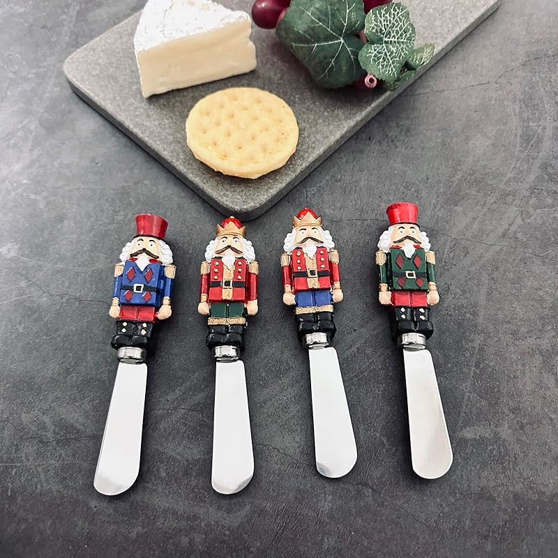Nutcracker Themed Cheese Spreaders - Hand-Painted Resin Handles, 4-Piece Set