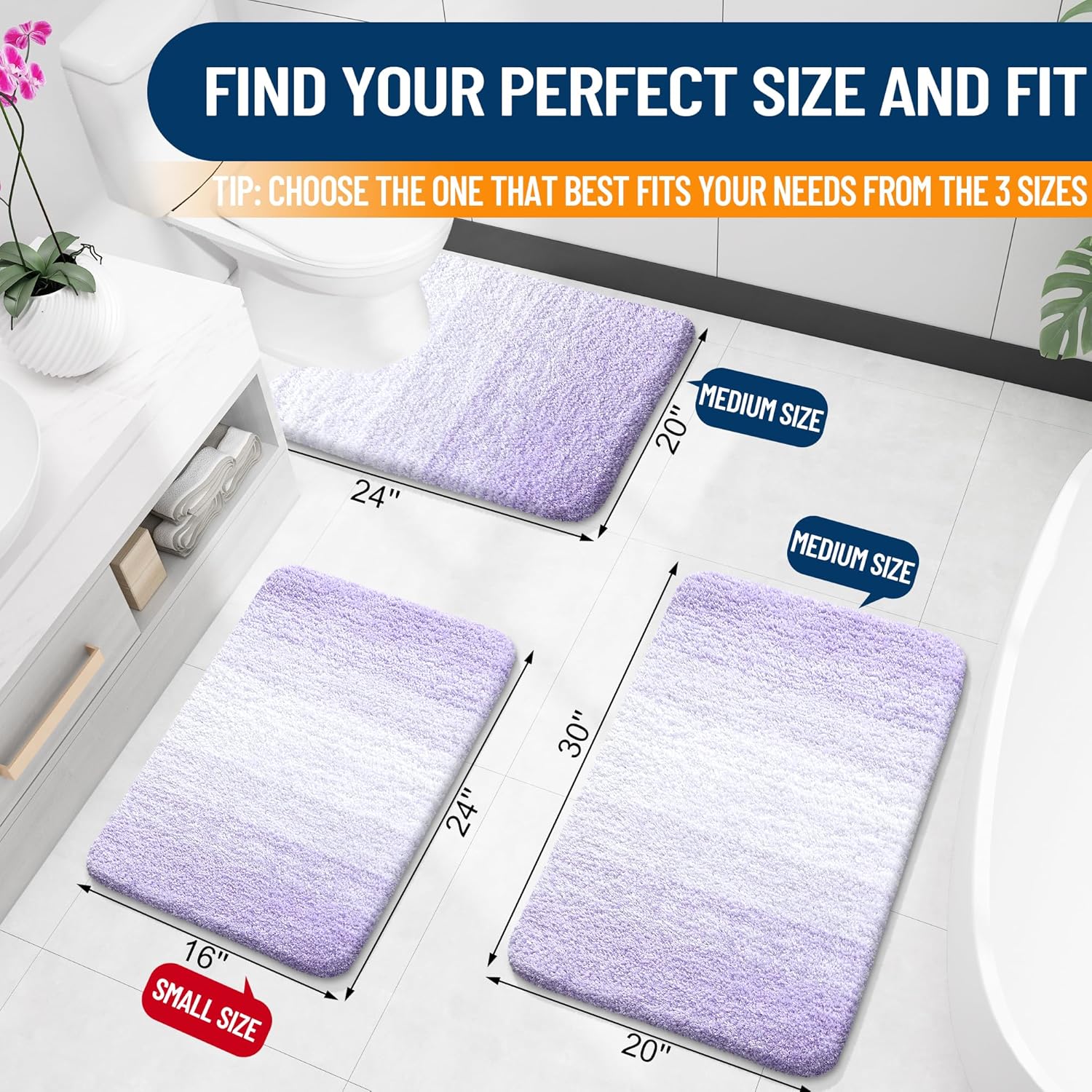 OLANLY Bathroom Runner Rug - Extra Soft Microfiber Mat 70x24 | Quick Dry & Washable, Light Purple
