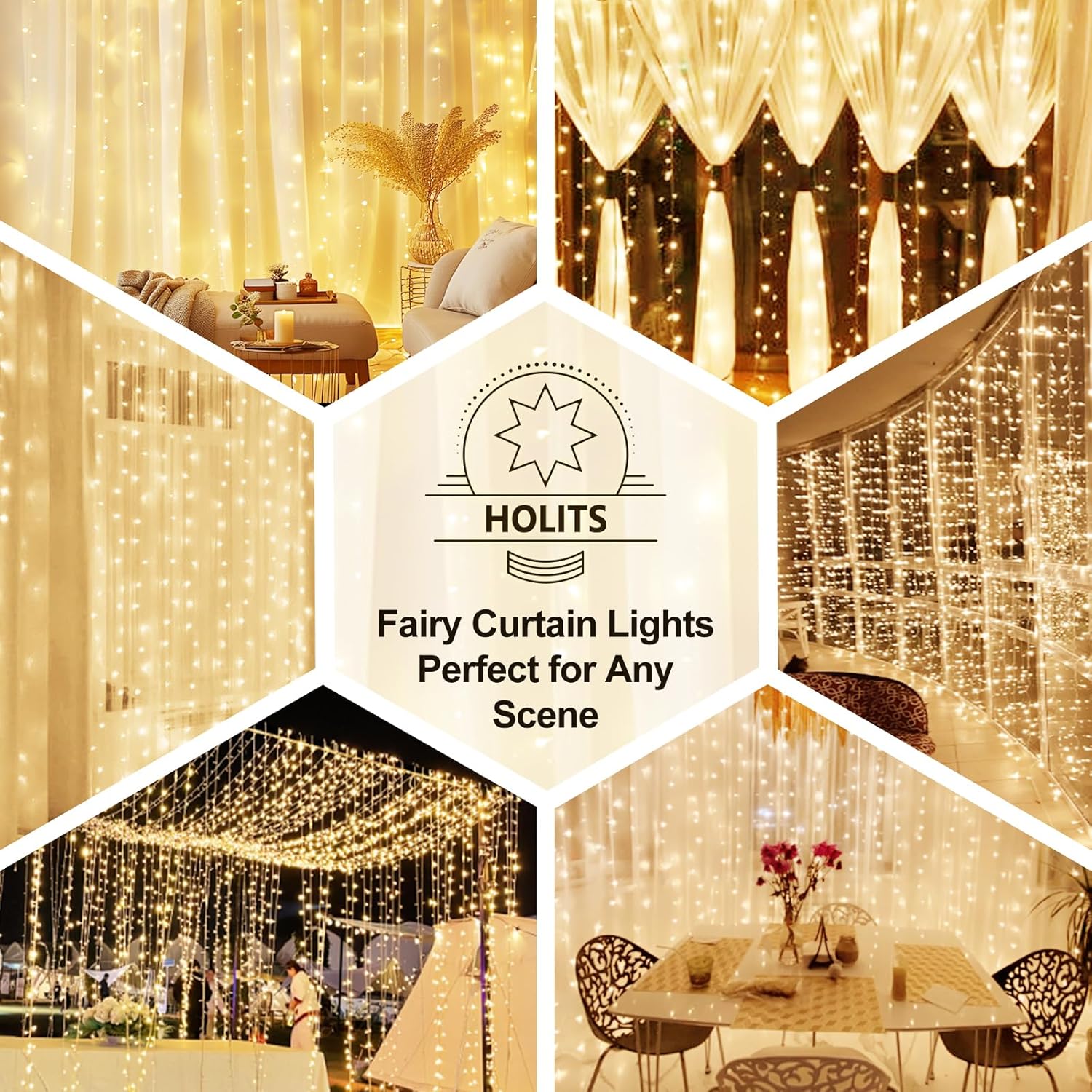 Skiennix 200 LED Fairy Curtain Lights - 6.6 x 6.6 FT Warm White USB Plug with Remote | 8 Modes for Indoor & Outdoor Decor