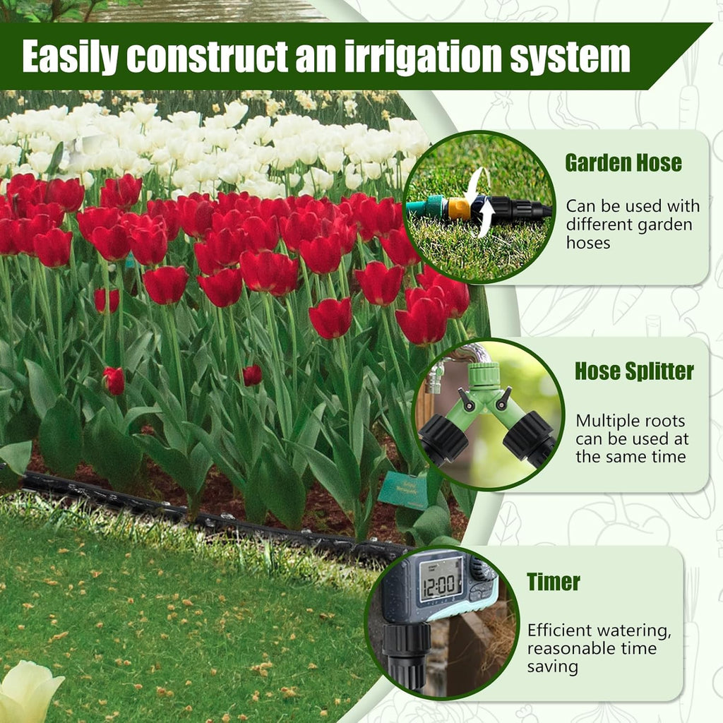 Soaker Hose 100FT - Thickened Flat Drip Irrigation Hose | Leak-Free Design Saves 80% Water