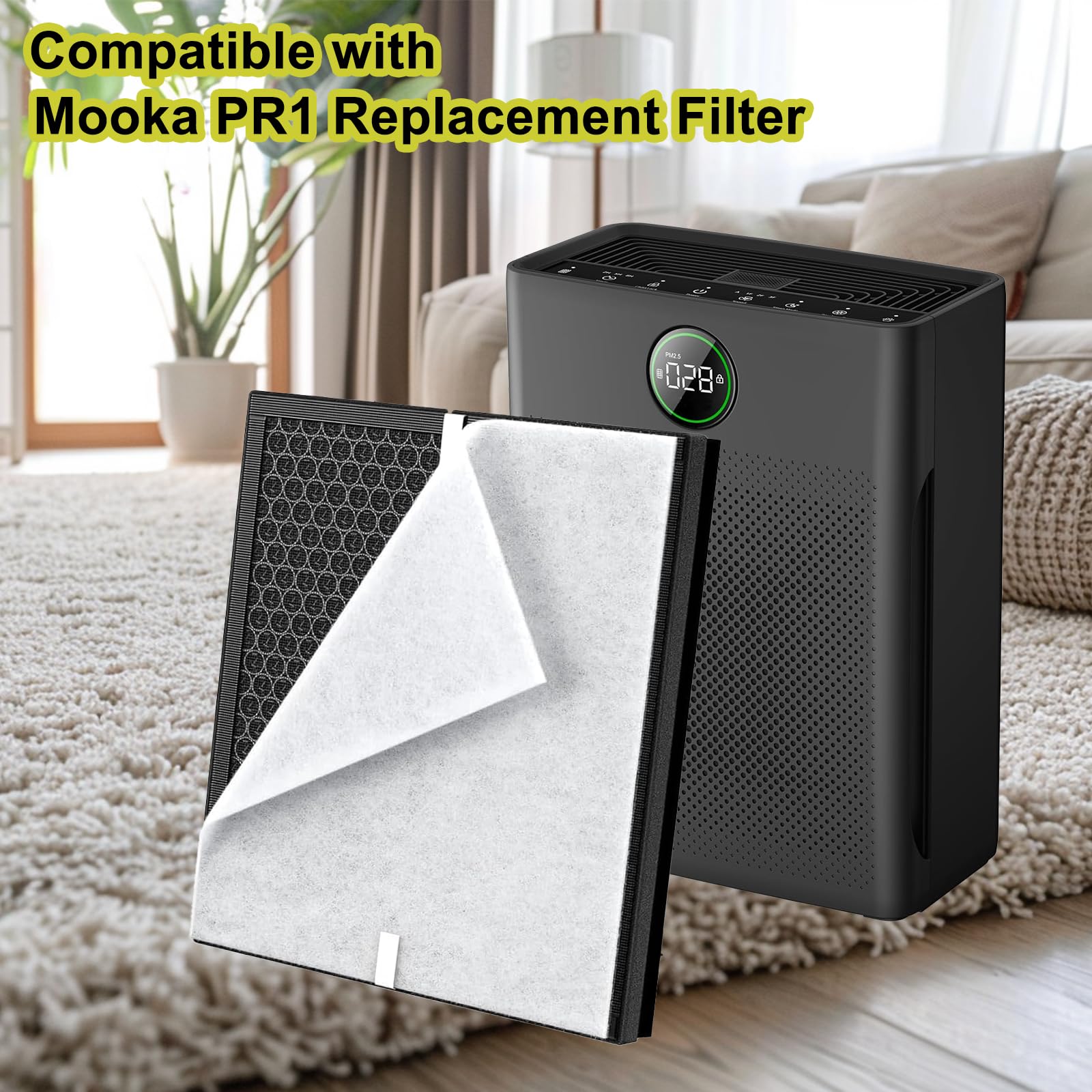 aiyawen PR1 Replacement Filter Compatible with Mooka PR1 Air Purifier,2 Pack H13 filter Activated Carbon