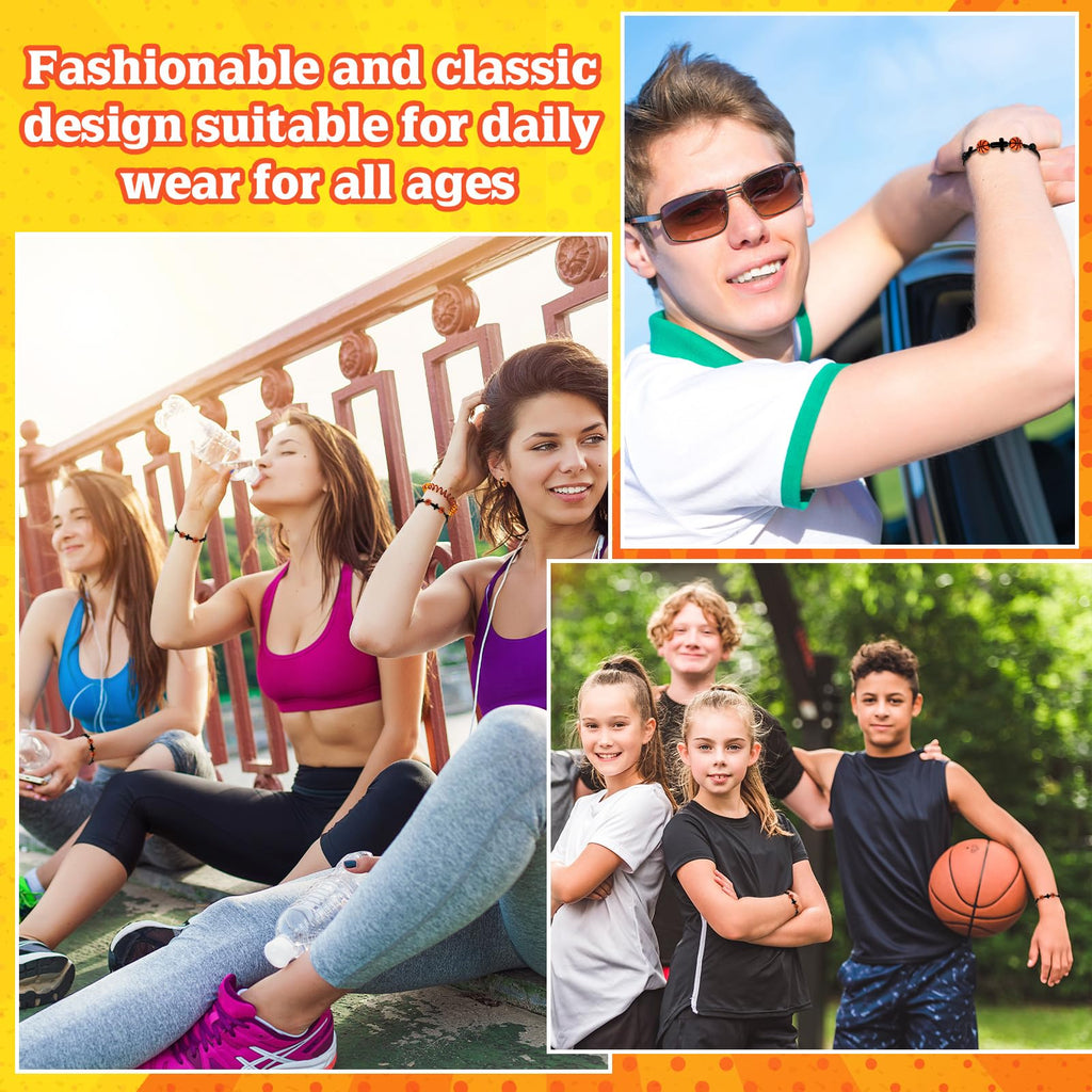 Seenelling 20 Pcs Sport Gifts Charm Bracelets Ball Bracelets Cross Adjustable Inspirational Wristbands Sports for Adults Team Women Men Ball Party Decoration(Basketball)