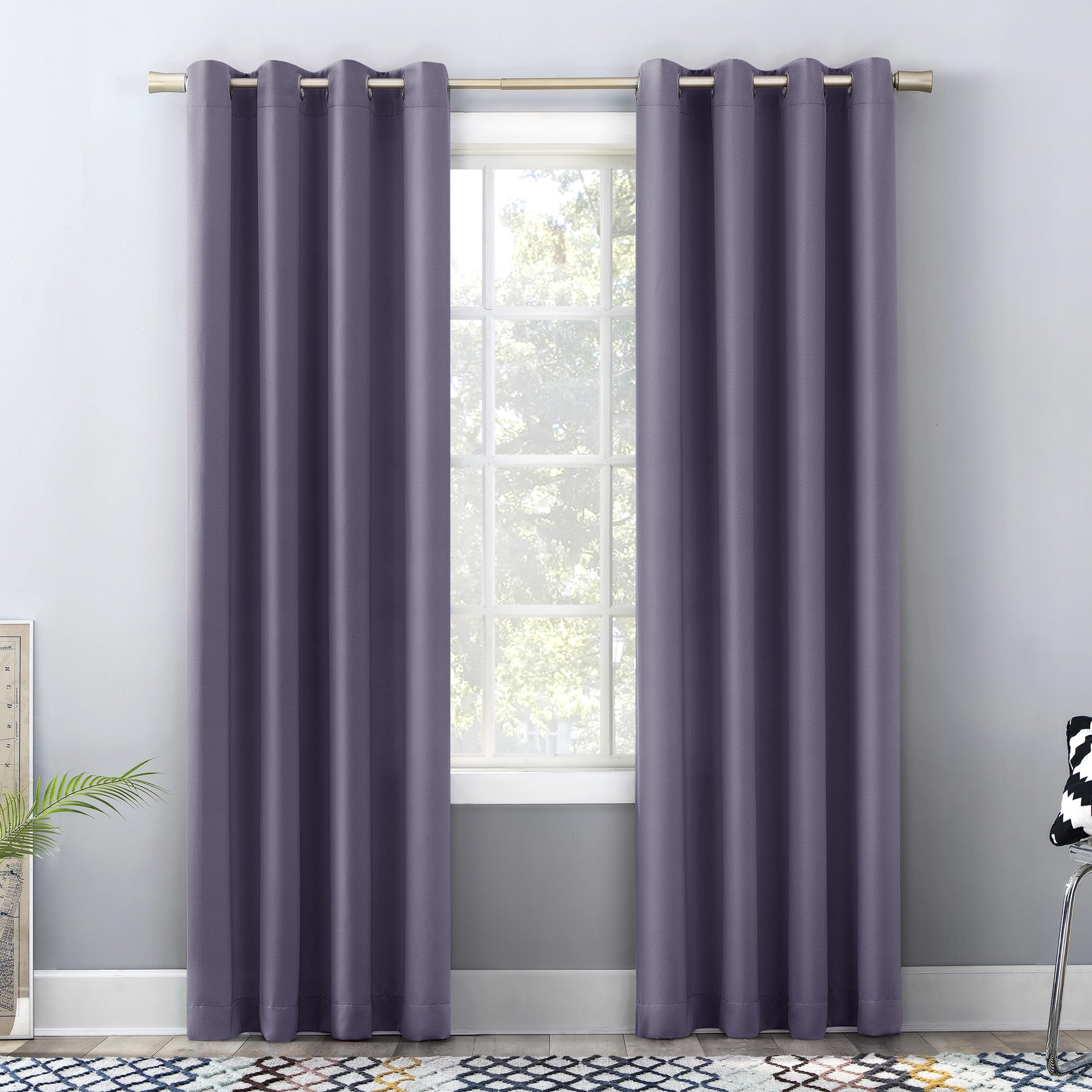 Sun Zero Barrow 2-Pack Energy Saving Grommet Curtain Panel Pair, Lavender, 54" W x 84" L (2 Panels)