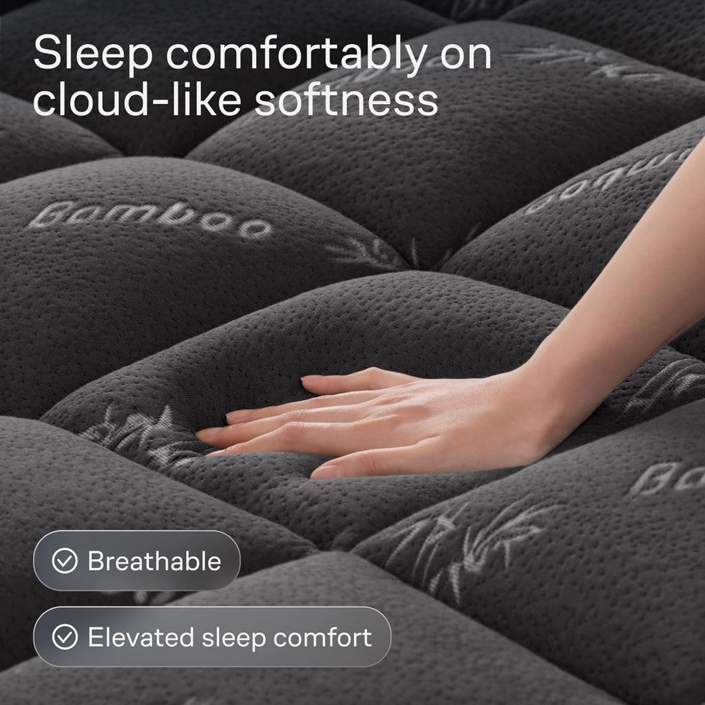 Niagara Sleep Solution Twin XL Mattress Topper - Ultra Soft Bamboo Pillow Top for Back Pain Relief | Naturally Cooling, Dark Gray